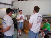 Brad demos how easy powdercoating is while Frank (not [i]that[/i] Frank), Big Mac, and Dave McGuire watch